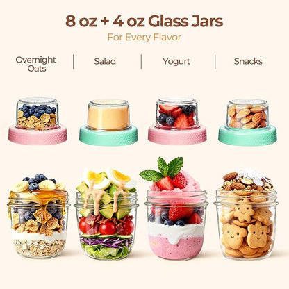 ComSaf Overnight Oats Containers with Lids (8oz+4oz, 4Pcs), Glass Yogurt Parfait Cups for Cereal Nut Fruit, Dual-Layer Chia Pudding Jars Reusable, Small Mason Jars for Salad, Meal Prep, Snack, Oatmeal