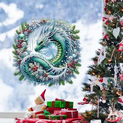 5D Diamond Art Painting Kits Hanging Pendant Dragon Wreath, DIY Crystal Art Hanging Sign Special Shaped Gem Art Ornament Kit for Home Décor and Gift, Double Sided, Box Package