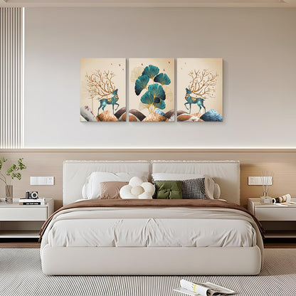 Innvafeli Canvas Painting Wall Art, Ginkgo Elk Modern Wall Art Decoration Posters Prints for Living Room, Bedroom, Office Decor, Kitchen, Bathroom, Modern Wall Decor Paintings, Gallery-Wrapped Canvas Art Set Framed Ready to Hang