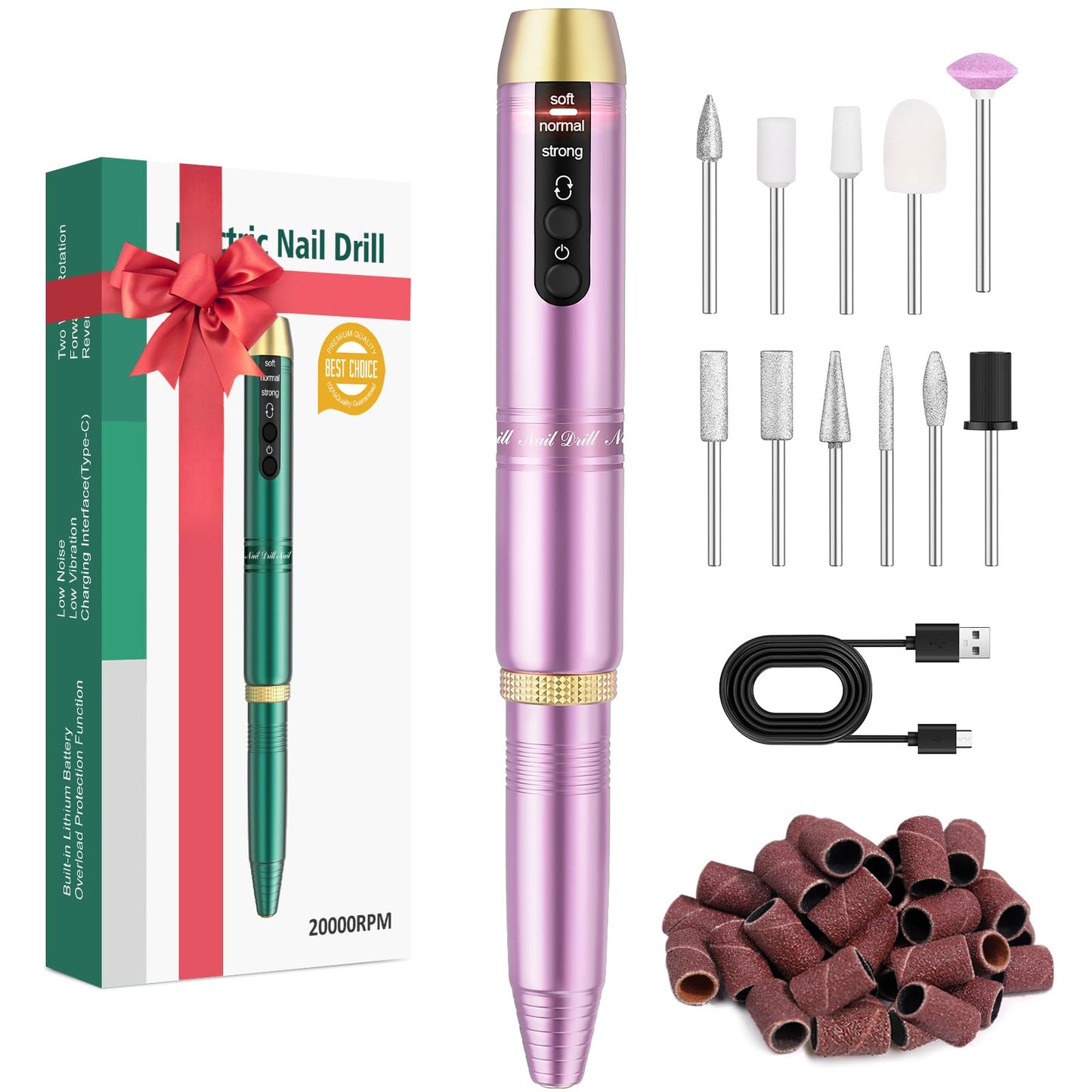 20000RPM Electric Nail Drill Compact Portable Efile Professional Manicure Pedicure Nail File Drill Kit for Acrylic, Gel Nails and Home Salon Use