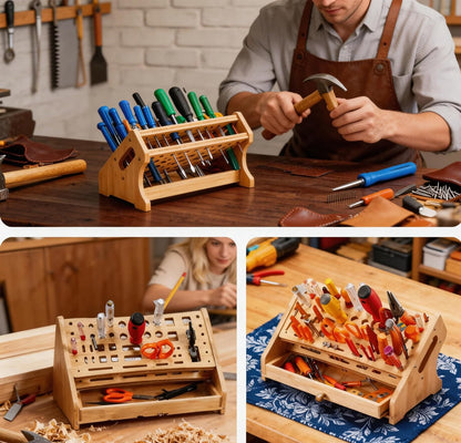 Bamboo Screwdriver Organizer, Multi-Purpose Tool Holder with Drawer, Wooden Screwdriver Storage Rack for Screwdrivers, Pliers, Wrenches, Hand Tools
