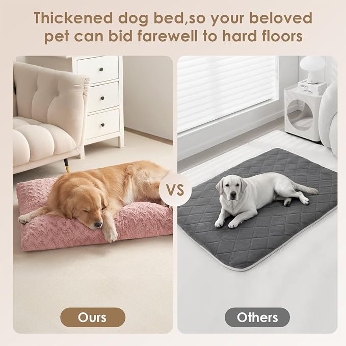 EHEYCIGA Washable Medium Dog Bed for Crate 29x21 Inch, Kennel Pad for Dogs Up to 35 lbs, Plush and Comfy Pet Sleeping Mat, Pink