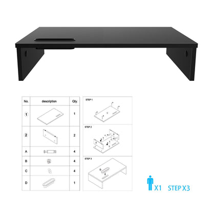1home Ergonomic Monitor Stand Riser, 21.3 Inch Wood Desktop Stand with Cellphone Holder and Cable Management, Black