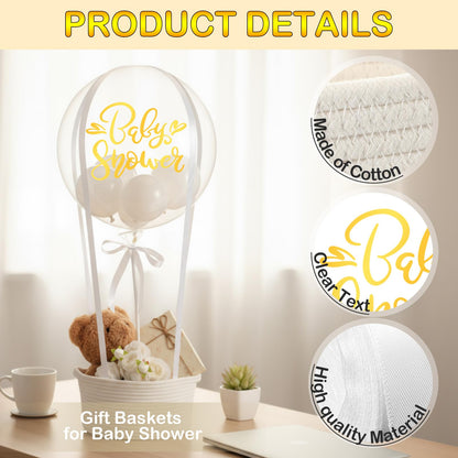 BrightRow DIY Hot Air Balloon Baby Shower Gift Basket Decoration Set Woven Basket Transparent Bobo and White Balloons Ribbon Balloon Stand Sticker Newborn Gift Wrapping Baby Shower Party Decor