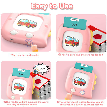Kidzdo 520 ABCs Sight Word Talking Flash Cards for Toddlers, Easter/Birthday Gifts for 2 3 4 5 6 Year Old Girls, Early Educational Toys, Pocket Speech Learning Toys for Autistic Kids Ages 2-6, Pink
