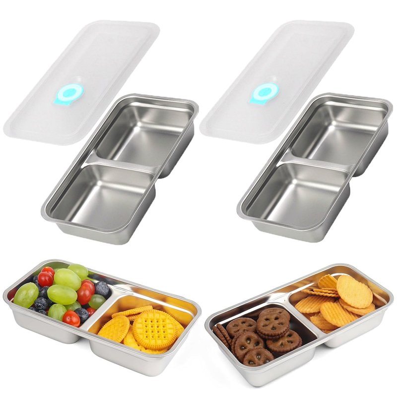 jootic Grab and Go Snack Containers, Stainless Steel Double Compartment Snack Containers with Lids, Reusable Condiment Container-Dishwasher Safe,Travel & Outdoor Camping Food Storage(2 PCS)