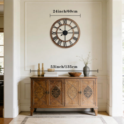 Blueprint Ivy 24 Inch Large Rustic Wall Clock Silent Non-Ticking Wooden Wall Clocks with Roman Numerals Farmhouse Decorative Clock for Living Room Bedroom Office (Brown, 24 Inch)