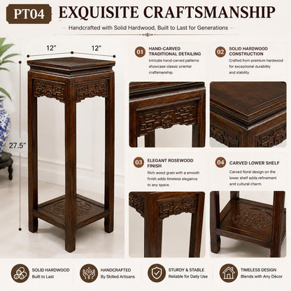Festcool Rosewood Square Table, Planter Stand Plant Pot Display Stand Lamp Table (27") (Rosewood)