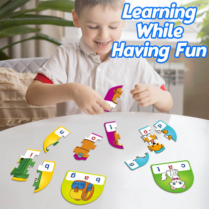 Kasfalci CVC Puzzle Cards for Kids - CVC Word & Phonics Games, Speech Therapy Toys for Toddlers - 3 Alphabet Letter Word Puzzles, Learning Spelling Games - Preschool Kindergarten Classroom Must Haves