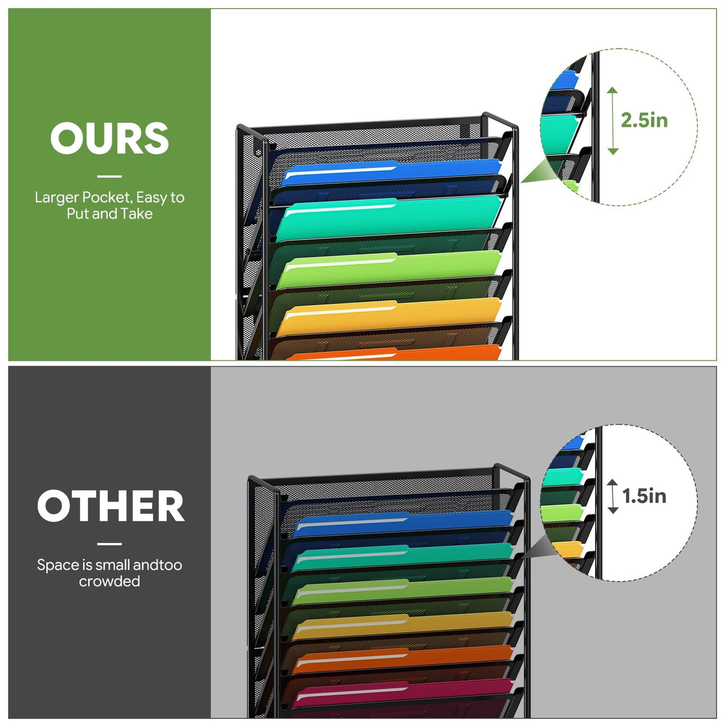 Ekisemio 7-Tier Wall File Organizer, Hanging Mesh File Holder with 4 Hooks, Sturdy Metal File Rack for Desk or Wall, Home Office Storage, Black