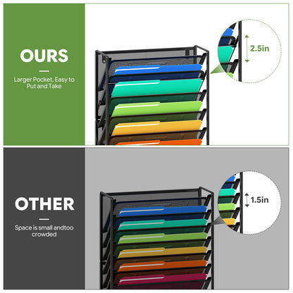 Ekisemio 7-Tier Wall File Organizer, Hanging Mesh File Holder with 4 Hooks, Sturdy Metal File Rack for Desk or Wall, Home Office Storage, Black