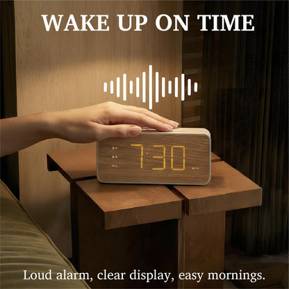 Lumoday Wooden Digital Alarm Clock for Bedroom, Large Display, 100dB Alarm