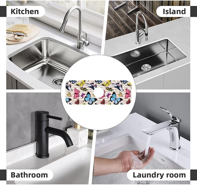 Butterfly Beautiful Vintage Butterflies Kitchen Sink Splash Guard Faucet Mat 1