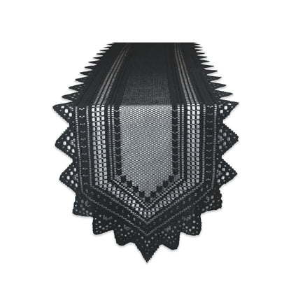 DII Black Lace Overlay Tabletop Collection Gothic Halloween Decor, Table Runner, 14x72, Black