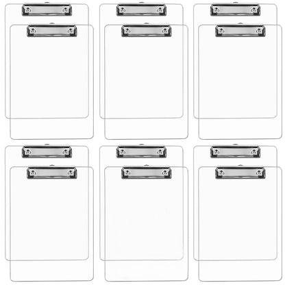 Plastic Clipboards (Set of 12) Transparent Clipboard (Clear) Strong 12.5 x 9 Inch | Holds 100 Sheets! Acrylic Clipboards with Low Profile Clip | Bulk Back to School Supplies for Teachers