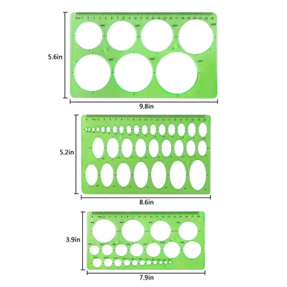 Onwon 10 Pieces Drawings Templates Stencils Measuring Templates Clear Green Plastic Geometric Rulers Draft Rulers for Drawing Engineering Drafting Building School Office Supplies