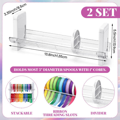 Kathfly 2 Set Plastic Ribbon Spool Holder Ribbon Rack for Craft Room Storage and Organization Washi Tape Organizer for Sewing Craft Wreath Crochet Roll Florist Arts Wrapping Gift