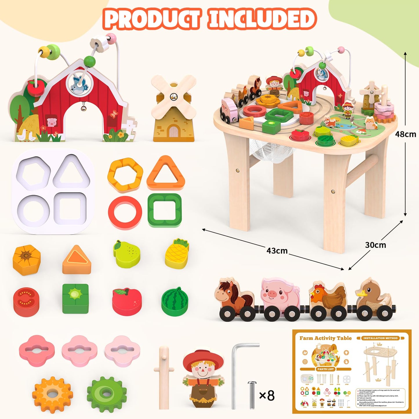 Weilim Montessori Activity Table for 1 Year Old, Wooden Farm Toddler Toy