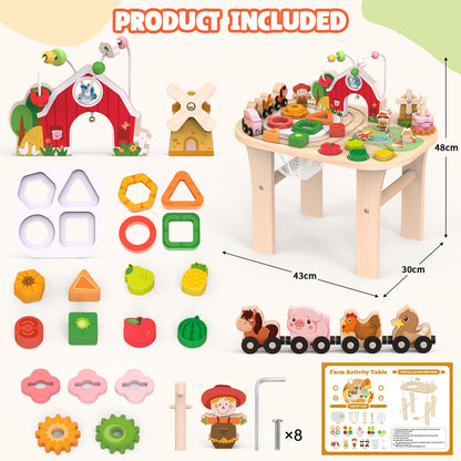 Weilim Montessori Activity Table for 1 Year Old, Wooden Farm Toddler Toy