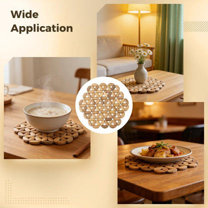 8 Pcs Bamboo Trivet Mat, 9.45 in Heat Resistant Table Protector Mats, Hexagonal Flower Design Hot Pads for Hot Dishes, Tea Coffee Pot, Plates, Pans and Bowls, Dining Kitchen Use