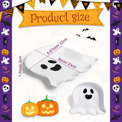 Sawysine 24 Pieces Halloween Party Serving Trays, Plastic Orange Pumpkin Black Cat White Ghost Plates Halloween Party Tableware Supplies for Holiday Decorations(White,Ghost)