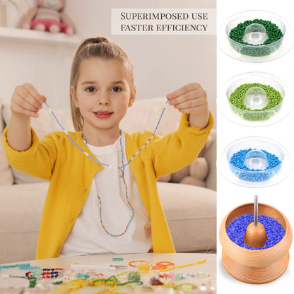INDIVSHOW Clay Bead Spinner,Seed Beads Kit with 3 Pcs Quick Changed Trays,Beading Needles for Jewelry Making (Wooden)
