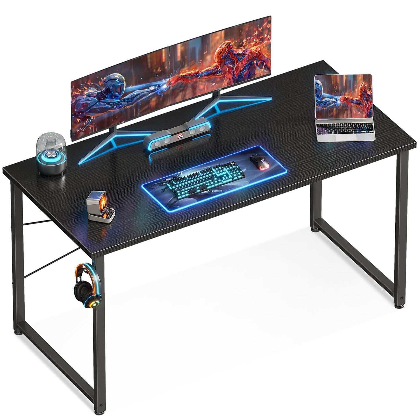 ODK 48 Inches Computer Desk for Home Office, Office Table for Small Spaces, Writing Desk with Headphone Hooks, Black