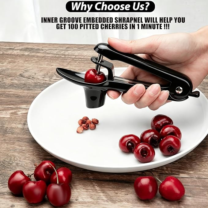 Cherry Pitter - Makmzoon Cherry Pitter Tool Stainless Steel Rod(Black) | Hand-held push design Easy to Clean and Store With Lock Design Great for Making Cherry Jam