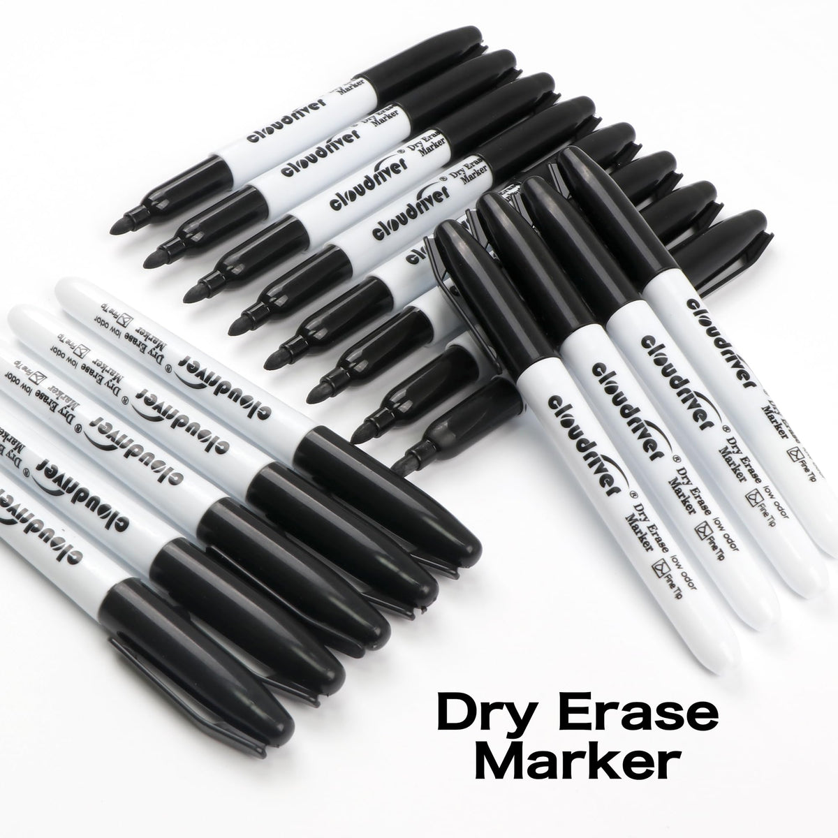 cloudriver Fine Tip Dry Erase Markers Black, 60 Pack Black Whiteboard Markers Bulk, Low-Odor, Ideal For School Office Home Use