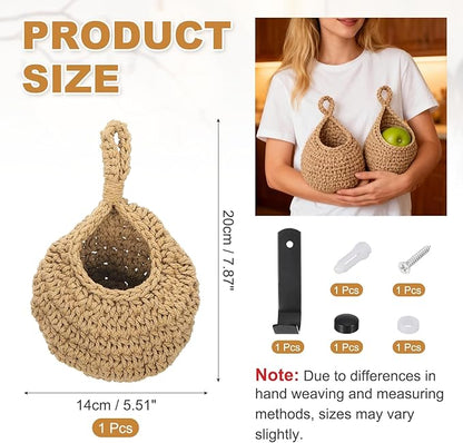 uxcell Hanging Fruit Baskets for Kitchen, Hand-Woven Wall Hanging Storage Jute