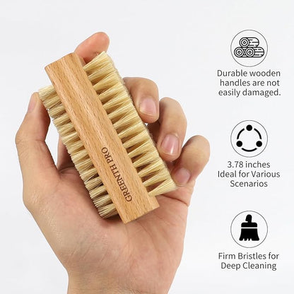 2 Pack Firm Boar Bristle Nail Brush, Hard Beech Wood Handle, Two Sided