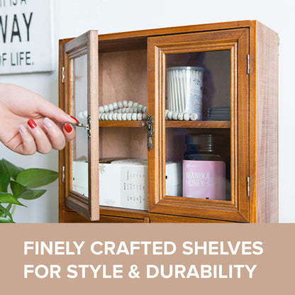 Primo Supply Wood Storage Cabinet with Clear Display Door - 12"x14"x5" Wall Shelf - Candle Cupboard - Pantry Organization