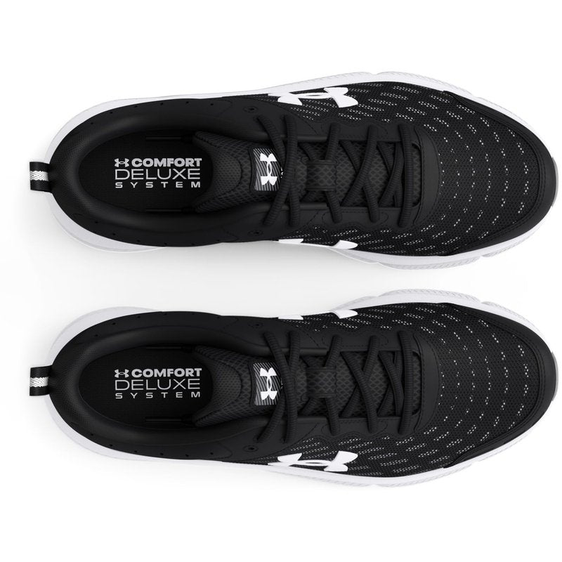 Under Armour Men's Charged Assert 10 Running Shoe, (001) Black/Black/White, 14 XX-Wide