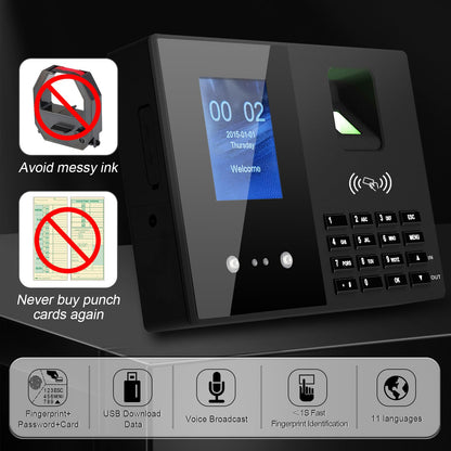 JIAN BOLAND Employee Time Clock, Fingerprint Badge Attendance Machine, 0 Monthly Fee Office Punch Clock for Small Business, 5 Badges Included - T200