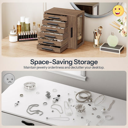 HOOBRO Jewelry Box for Women, Jewelry Organizer Box, 6-Tier Wooden Jewelry Box and 360° Rotating Jewelry Box with Mirror, Jewelry Organizer with 4 Drawers Bundle, BH12JB04-BH31JB04