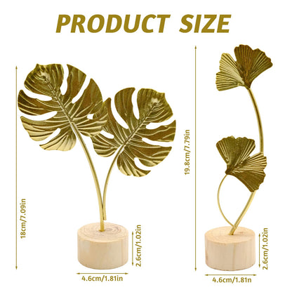 JLNGTHONG 2 Pcs Metal Gold Decor Statues, Leaves Ornaments Modern Creative Home Décor Accents Statue for Office, Room, Bookshelf, Home Decor (Monstera, Ginkgo)