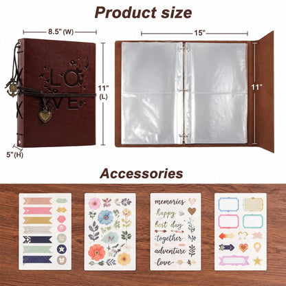 Photo Album Scrapbook with 120 Pockets for 4x6 Photos, 30 Pages, Black Kraft Paper, Textured Leather Cover, Memory Book for Family, Baby, Wedding, Travel