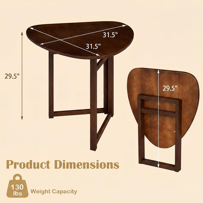 COSTWAY 31.5" Foldable Triangular Dining Table for 2-3, Small Kitchen Table with Walnut Wooden Top, Rubber Wood Legs, Space-Saving Compact Table for Small Apartments & Breakfast Nooks