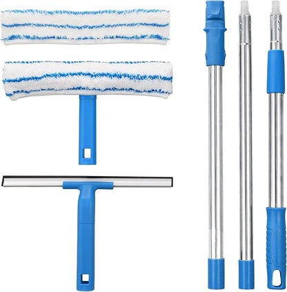 Window Cleaner with Long Handle, Glass Cleaning Tools with Silicone Squeegee &