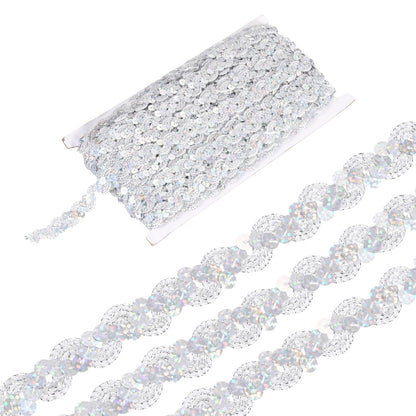 MECCANIXITY 27 Yard Sequins Beaded Lace Trim 0.6 Inch Wave Sequin Braid Trim Strip Paillette Ribbon for Crafts, Embellishments, DIY Sewing Costume, Bling Silver
