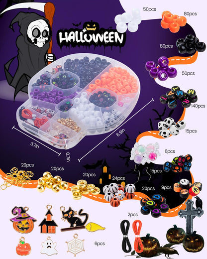 Taybonds Halloween Beads for Bracelet Jewelry Making Kit, Skull Polymer Clay Beads Pony Beads, Halloween Beads Charm for DIY Necklace Earrings, Gifts for Party