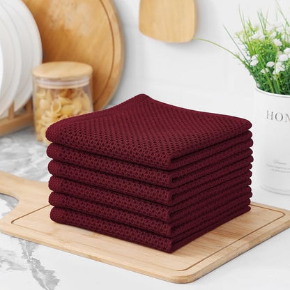 Kitinjoy 100% Cotton Kitchen Dish Cloths, 6 Pack Waffle Weave Ultra Soft