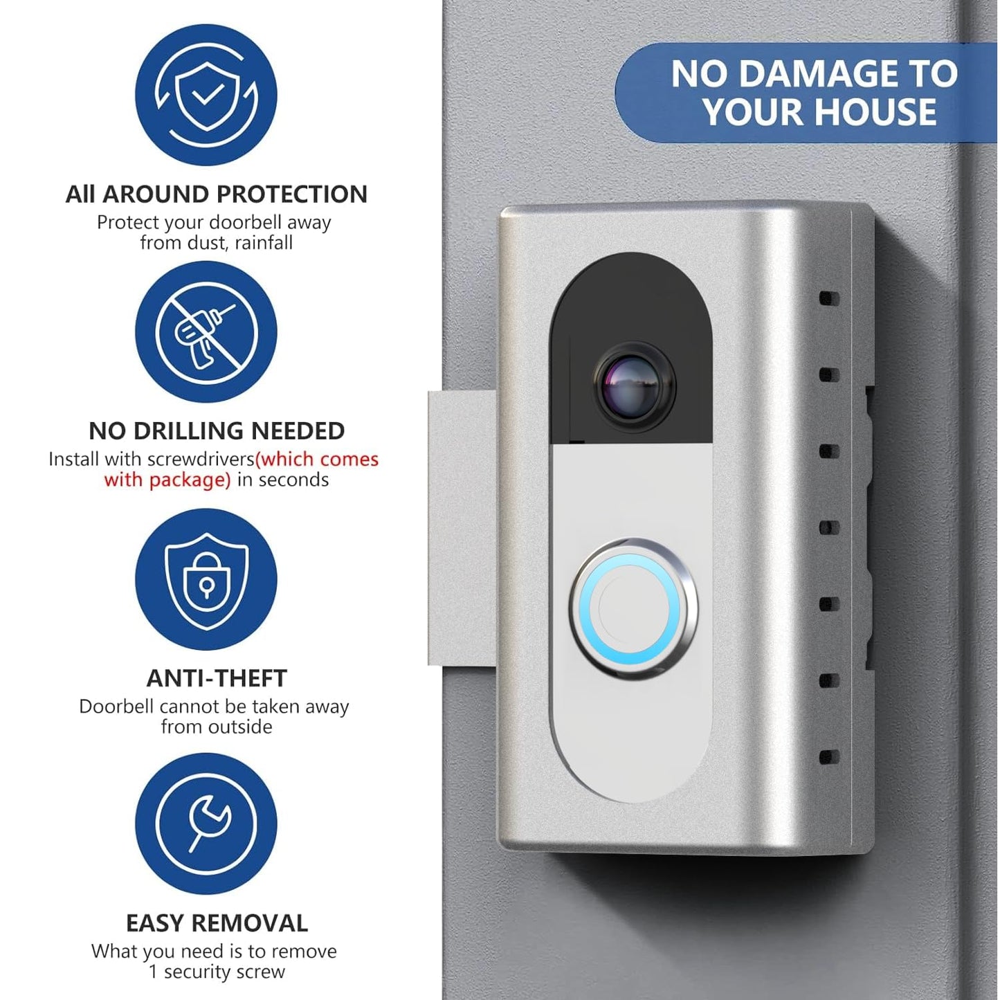 KIMILAR Anti-Theft Video Doorbell Mount Compatible with Ring/Blink Wireless Video Doorbell, Adjustable Mounting Bracket Accessories for Houses, Apartments, Businesses, Not for Security Door
