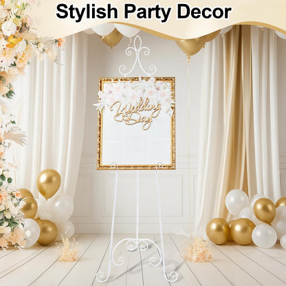 Tosstuki White Easel Stand for Sign Adjustable Wedding Welcome Sign Stand Metal Floor Easel with Chain Support for Wedding Poster Photo Art Pictures Painting Display (61 Inch)