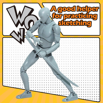 AXITWXIT Body Kun Artist Manikin Male Figure Drawing Supplies and Tools, Mannequin for Artists Drawing Figures Model for Sketching, Painting, 5.5" Grey with Stand
