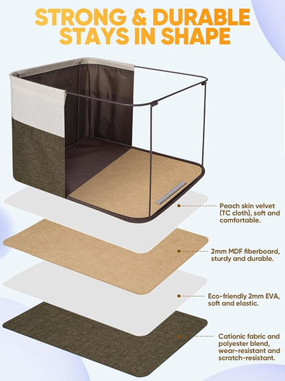 BALEINE 2 Pack Fabric Closet Storage Bins for Shelves, Linen Closet Organizers and Storage, Decorative Baskets for Organizing, Shelf, Clothes, Home, Office (Brown, 15"x11"x9.5")