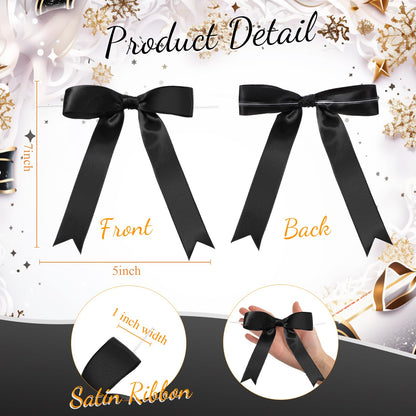 Riceshoot 50 Pcs Black Satin Ribbon Bows 5x7 Inch Large Twist Tie Bow for Gift Wrapping Champagne Bottle Balloon Treat Bag DIY Craft Decor Wedding Bridal Baby Shower Birthday Holiday Party