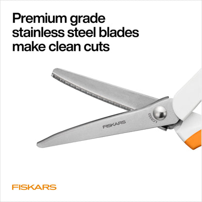 Fiskars Pinking Shears, Gifts for Mom, Fabric Scissors with Ergonomic Handle,Zig Zag Edge and Stainless Steel Blades, Orange/White