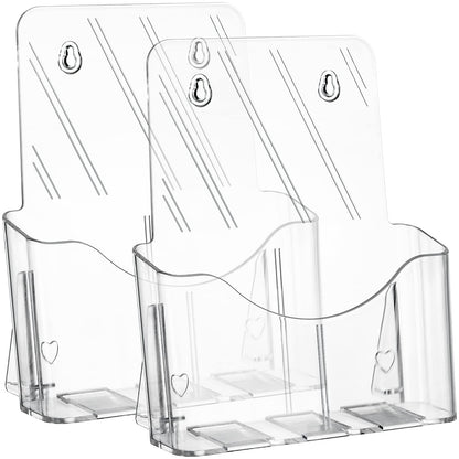 Yarlung 2 Pack Acrylic Brochure Holder, 8.5 x 11 Inches Clear Booklet Display Stand for Desk or Wall Mount, Plastic Countertop Organizer for Menu, Pamphlet, Literature, Document, Magazine, Journals