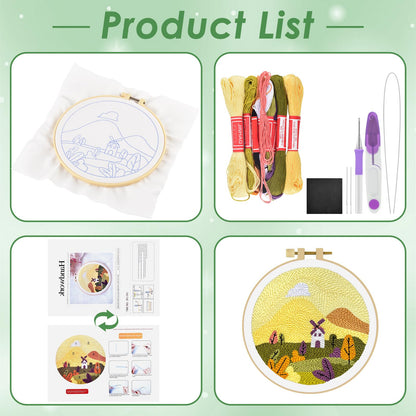 ERKOON Punch Needle Kit Adults Beginners, DIY Easy Landscapes Embroidery Set for Starter Art Craft, Needling Punch Project with Patterns, Tools, Yarns, Hoop, Instruction (Fall)